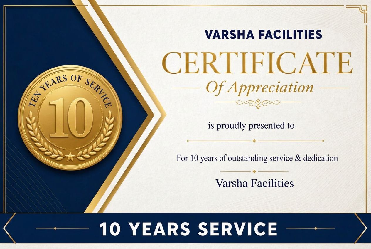 10 Years Service certificate — VARSHA FACILITIES